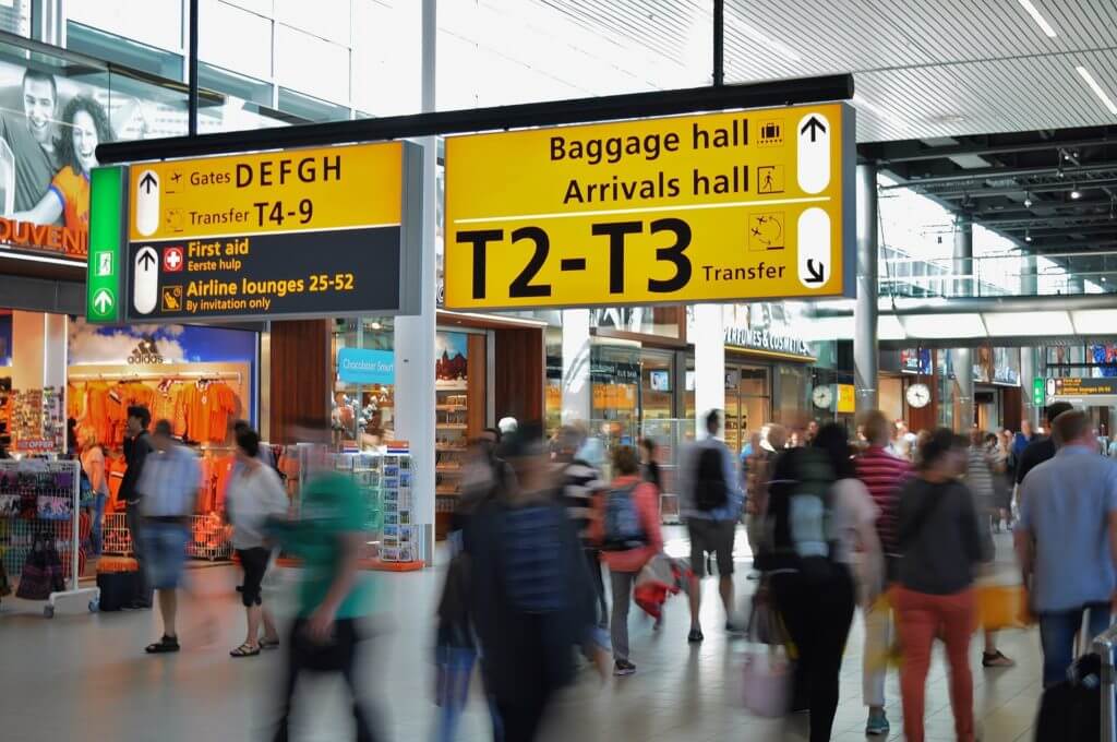 Busy airport terminal 