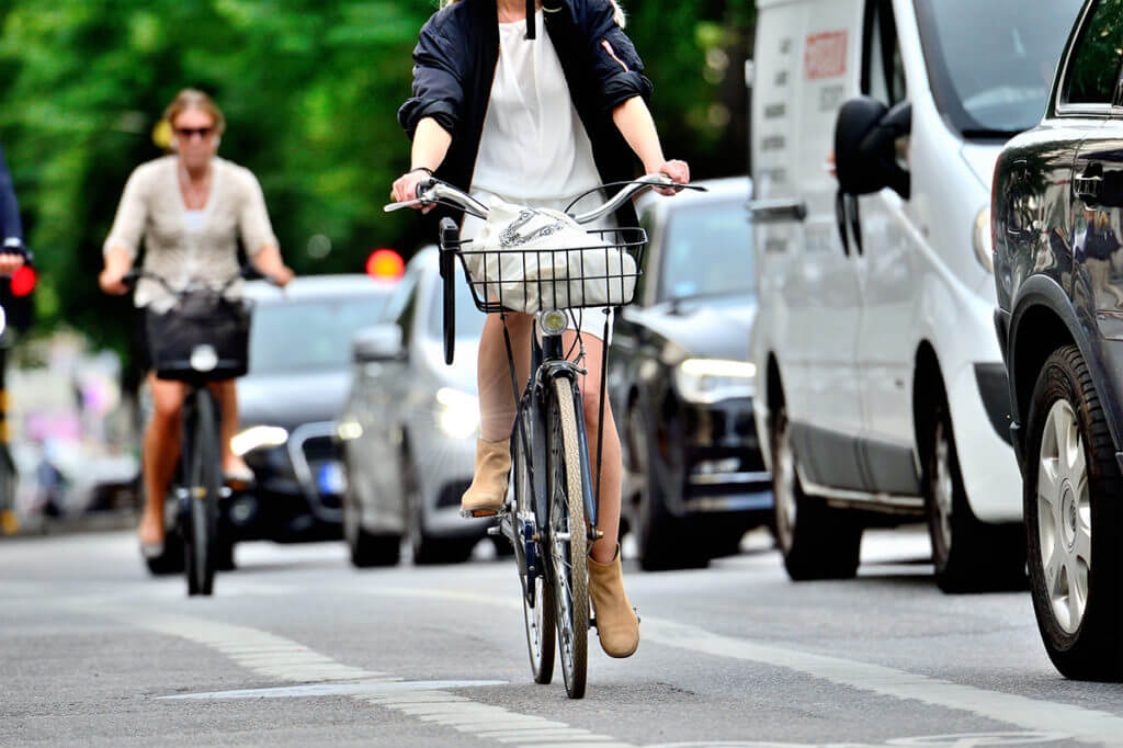Cyclists on the road during spring
