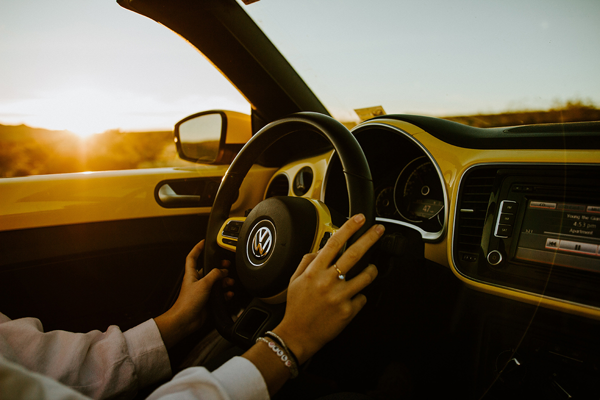 Spring driving during the sunset