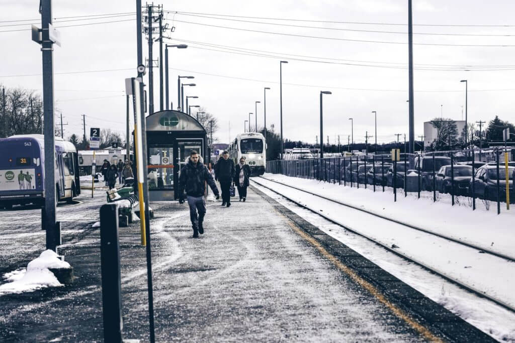 train station on snowy day